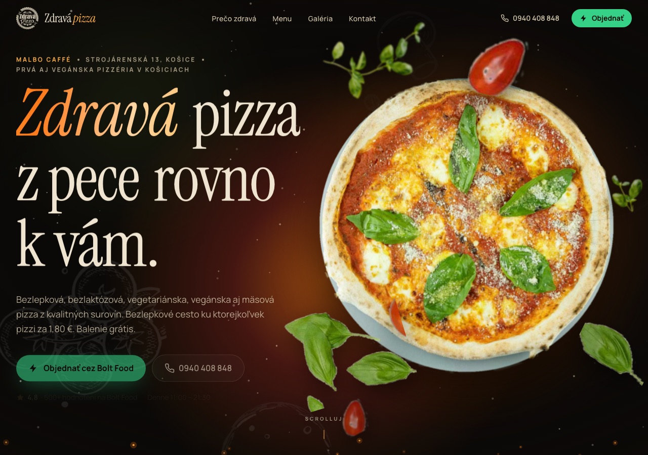 Ukážka farebného webu pre Zdravú Pizzu